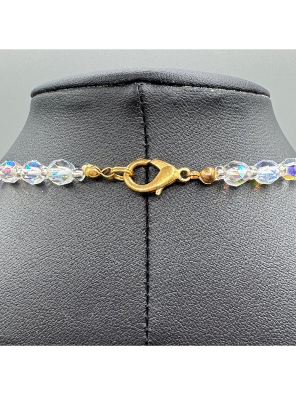Vintage Crystal Bead Necklace Earrings Aurora Borealis Wedding Bride Prom 19" - Picture 7 of 11